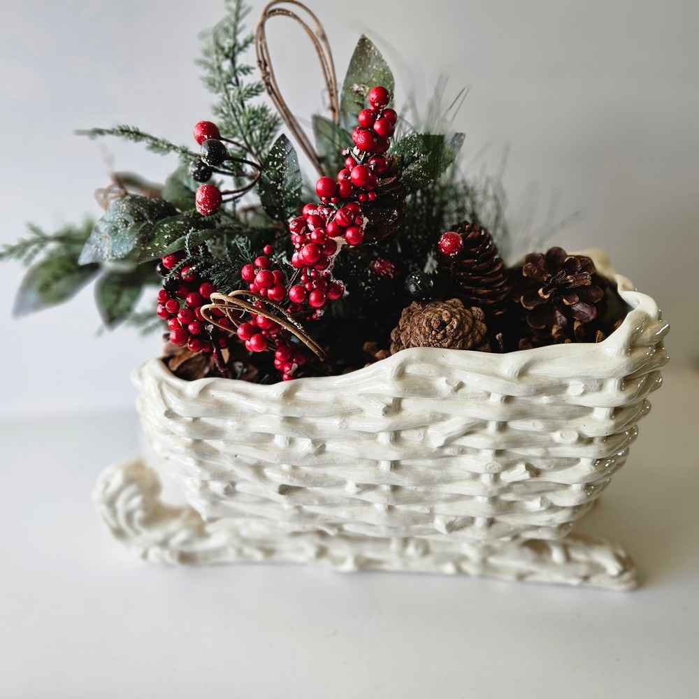 Handmade Ceramic Santa's Sleigh - 13in - Holiday Christmas Old Saint Nicholas